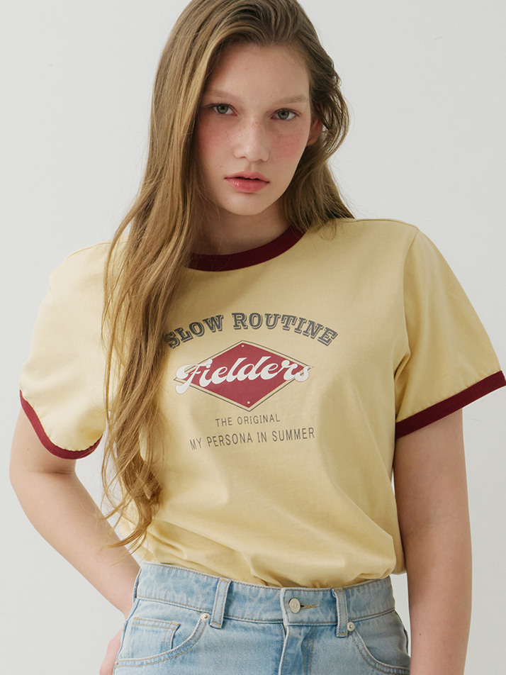 GRAPHIC CROPPED RINGER T-SHIRT YELLOW/RED