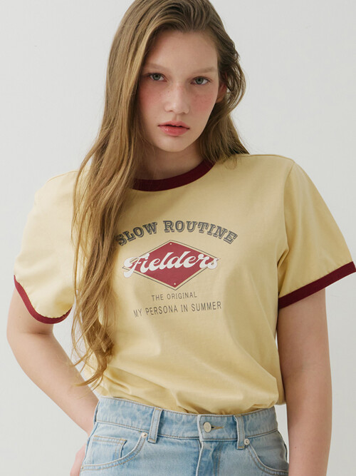 GRAPHIC CROPPED RINGER T-SHIRT YELLOW/RED