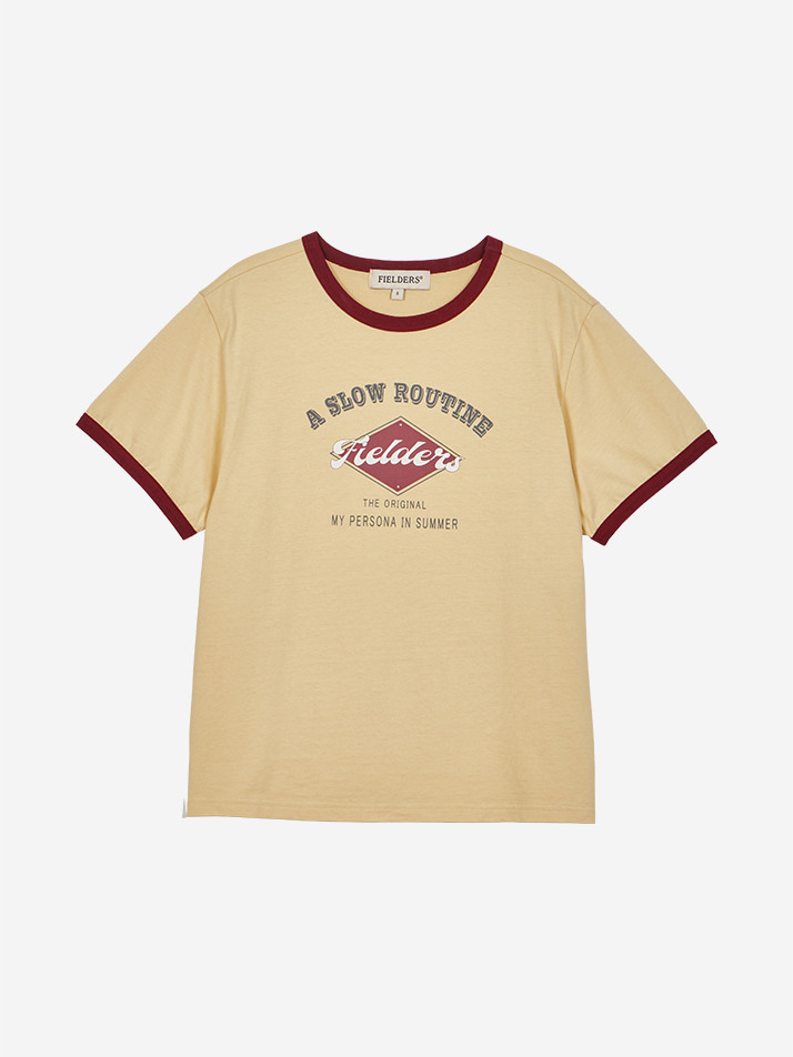 GRAPHIC CROPPED RINGER T-SHIRT YELLOW/RED