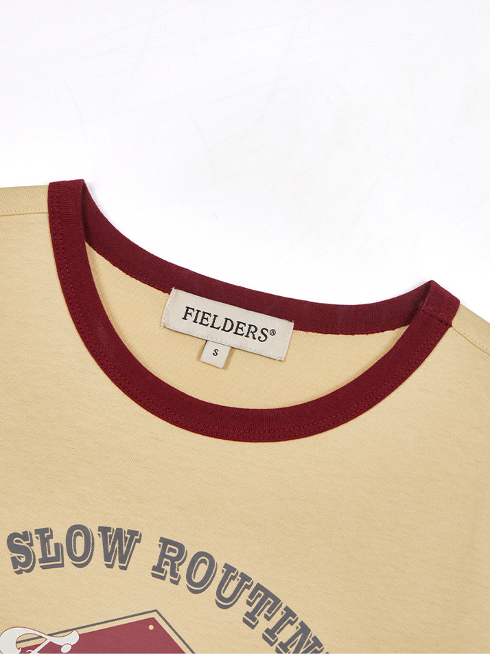 GRAPHIC CROPPED RINGER T-SHIRT YELLOW/RED