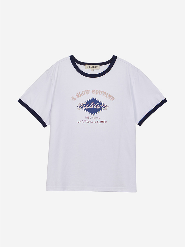 GRAPHIC CROPPED RINGER T-SHIRT WHITE/NAVY
