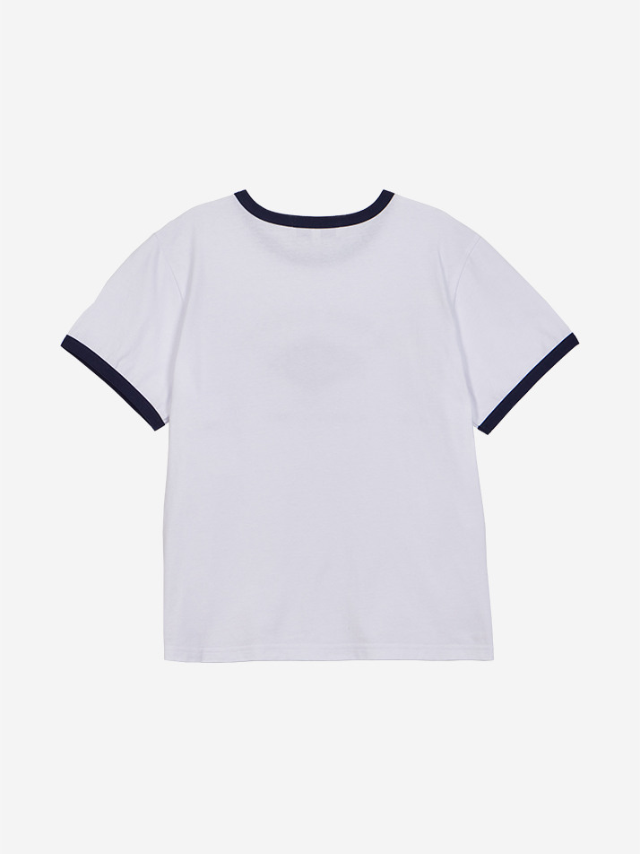 GRAPHIC CROPPED RINGER T-SHIRT WHITE/NAVY