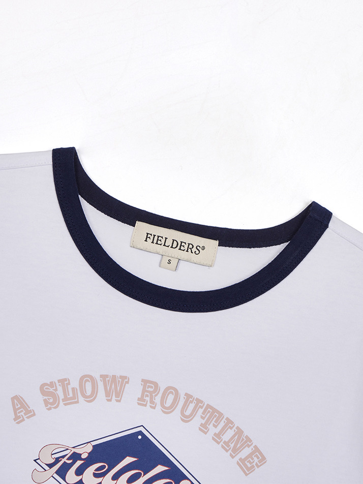 GRAPHIC CROPPED RINGER T-SHIRT WHITE/NAVY