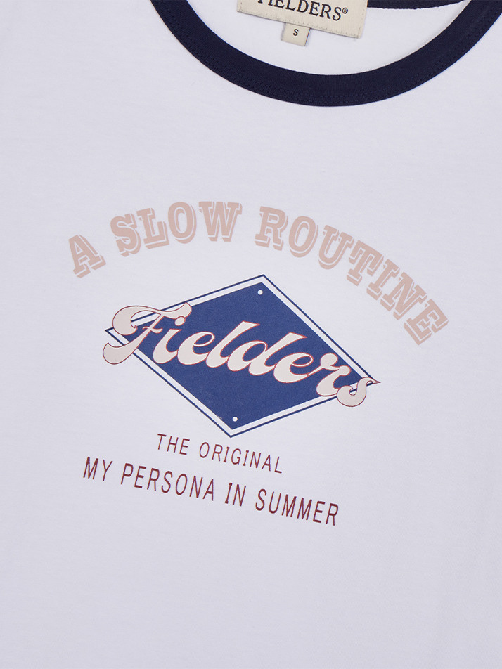 GRAPHIC CROPPED RINGER T-SHIRT WHITE/NAVY