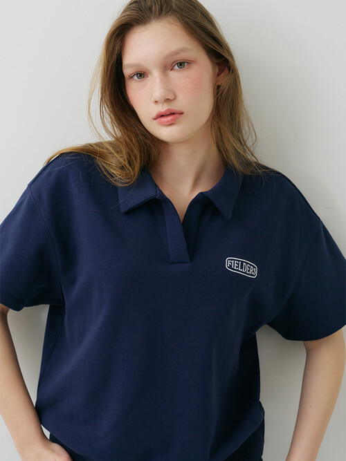 SWEAT OPEN COLLAR SHORT-SLEEVED T-SHIRT NAVY