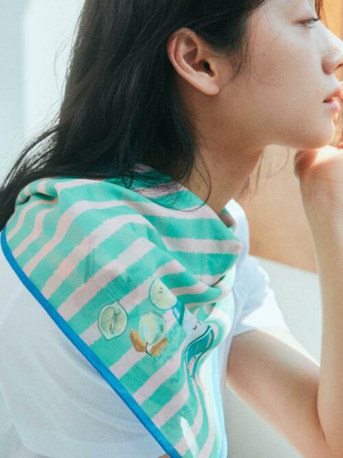 반다나_민트 스트라이프 코튼 스카프