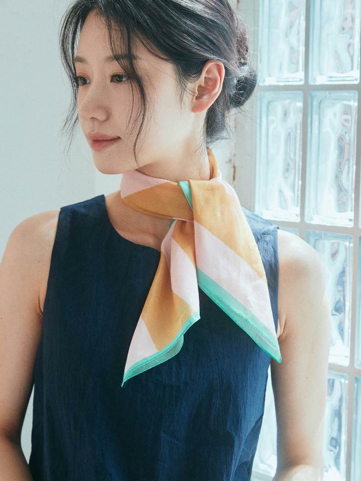 반다나_핑크 스트라이프 코튼 스카프