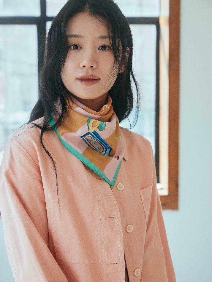 반다나_핑크 스트라이프 코튼 스카프