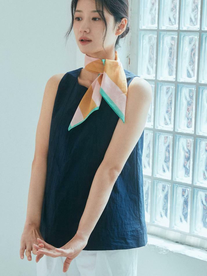 반다나_핑크 스트라이프 코튼 스카프