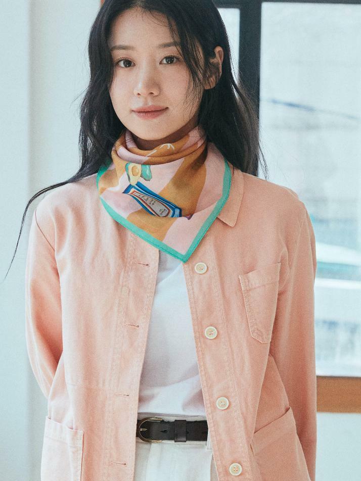 반다나_핑크 스트라이프 코튼 스카프