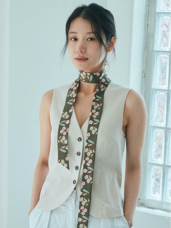 트윌리L _ 올리브 블로썸 실크 스카프