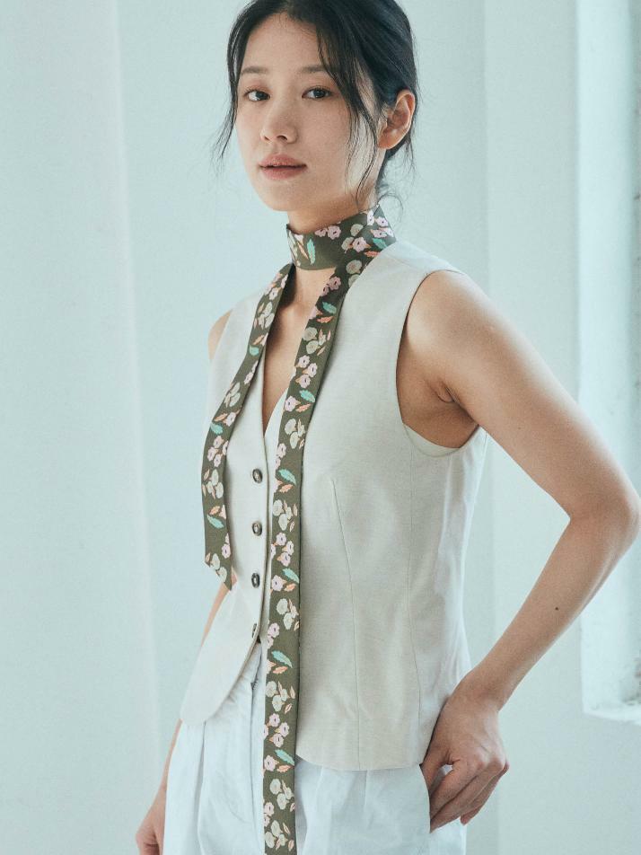 트윌리L _ 올리브 블로썸 실크 스카프