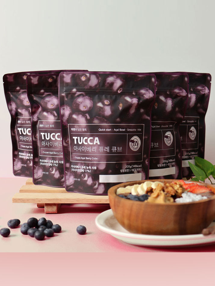 뚜까 100% 아사이베리 퓨레로 만든 큐브 냉동 설탕 무첨가 아사이볼 만들기 글루텐프리