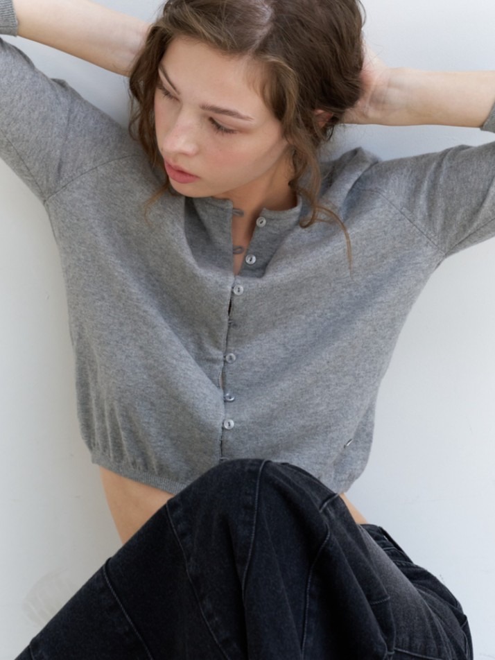 GBH APPAREL CASHMERE PETITE CARDIGAN / MELANGE GREY