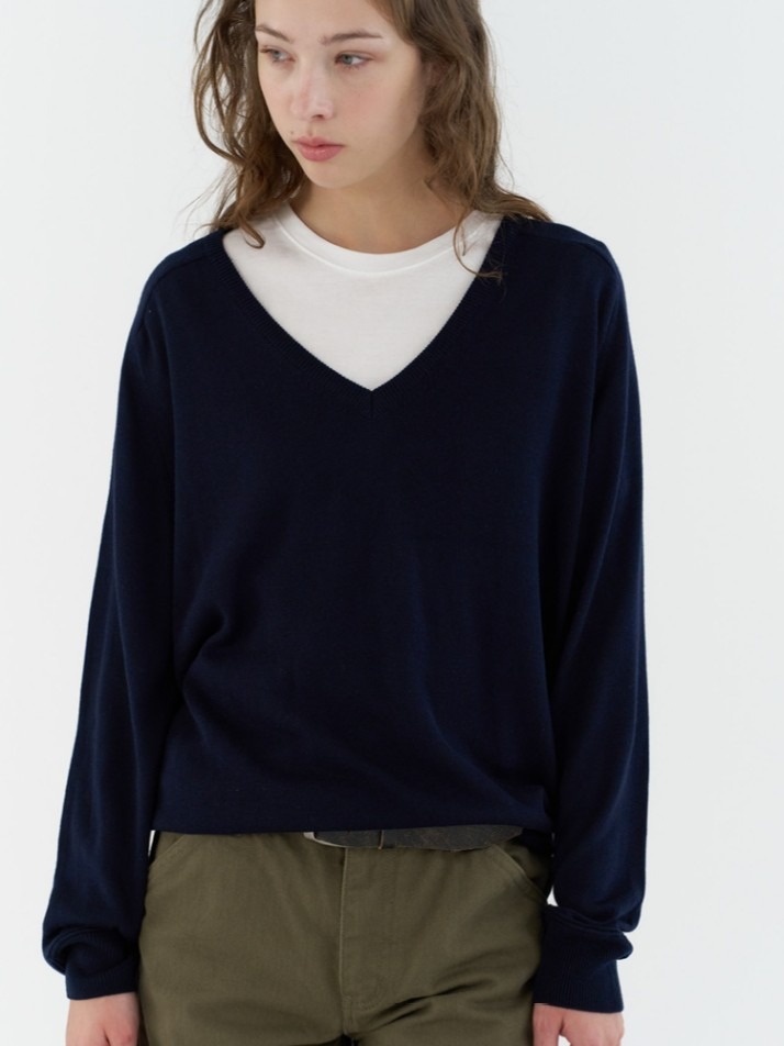 GBH APPAREL LOOSE V-NECK KNIT / NAVY