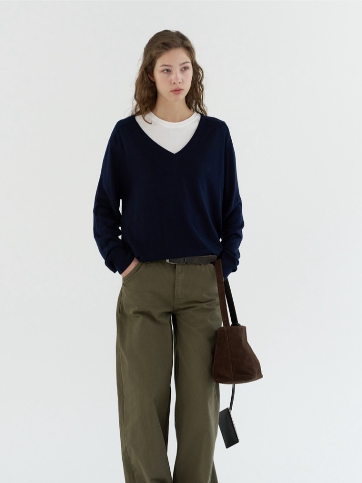 GBH APPAREL LOOSE V-NECK KNIT / NAVY