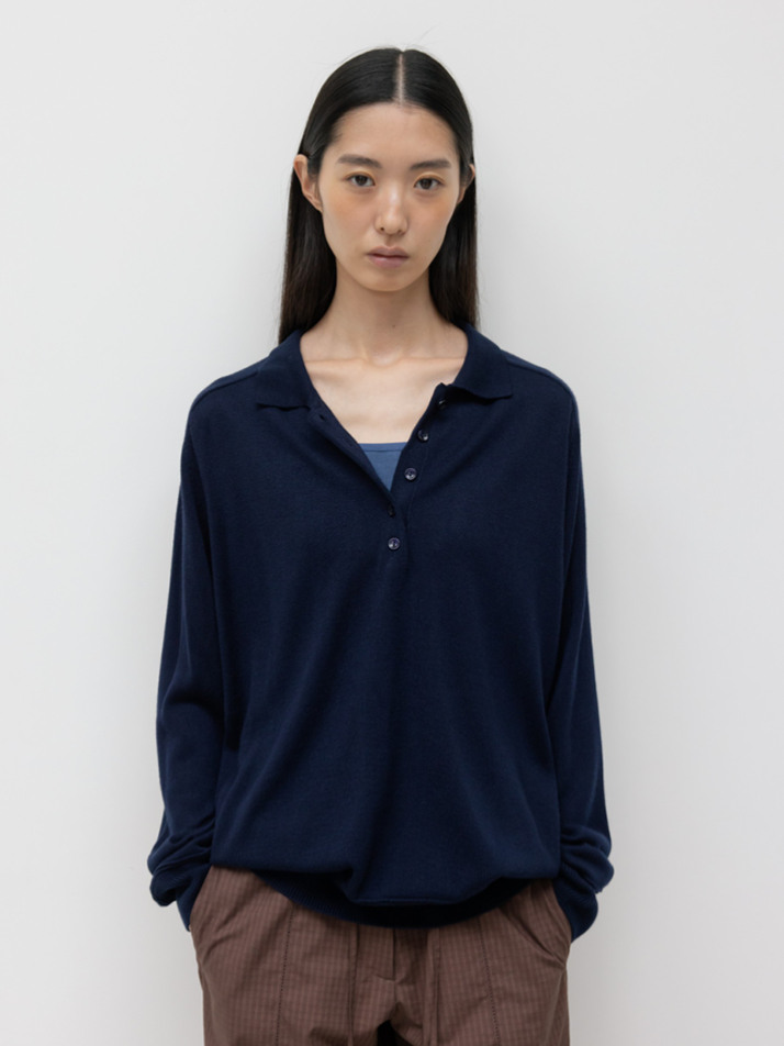 GBH APPAREL WOOL SILK POLO KNIT / NAVY