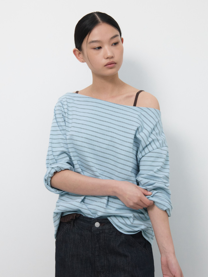 OFF SHOULDER STRIPE TOP / BLUE