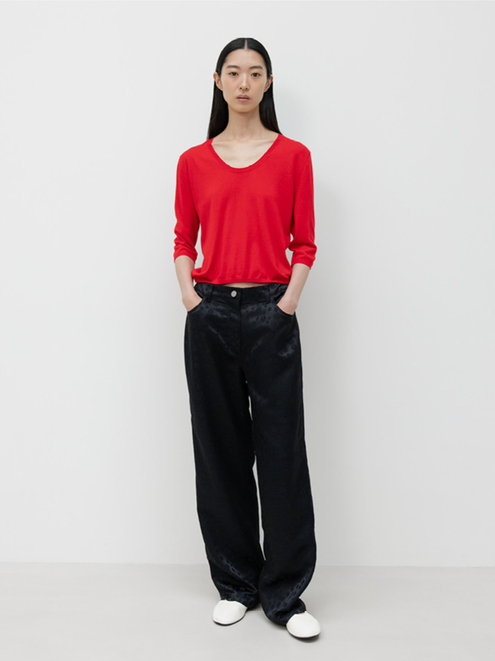 JACQUARD STRAIGHT PANTS / BLACK