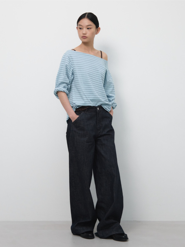 OFF SHOULDER STRIPE TOP / BLUE