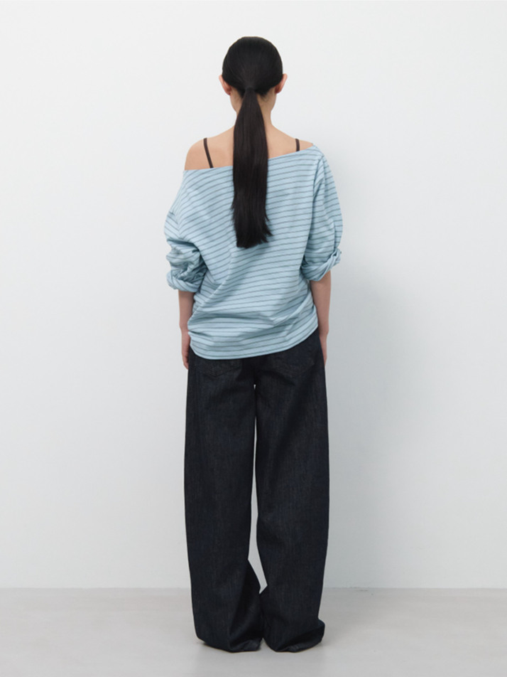 OFF SHOULDER STRIPE TOP / BLUE