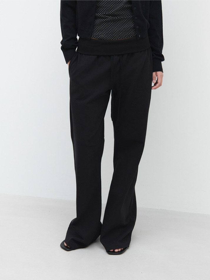 FOLD OVER LONG PANTS / BLACK