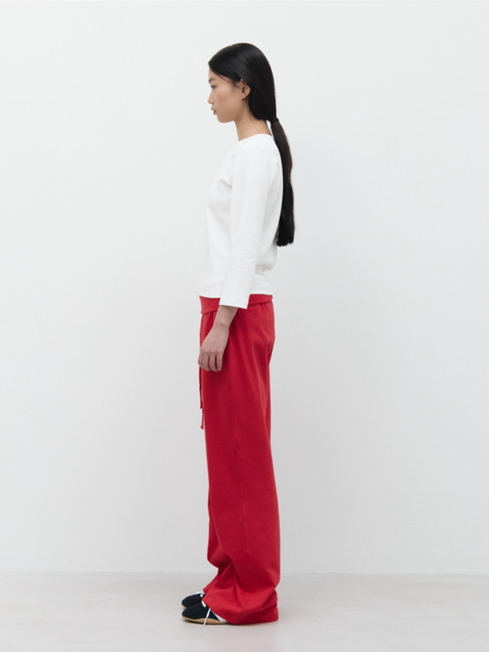 FOLD OVER LONG PANTS / RED