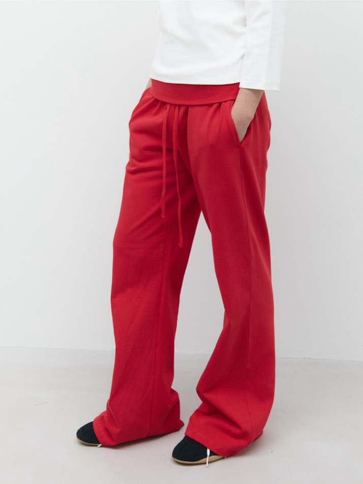 FOLD OVER LONG PANTS / RED