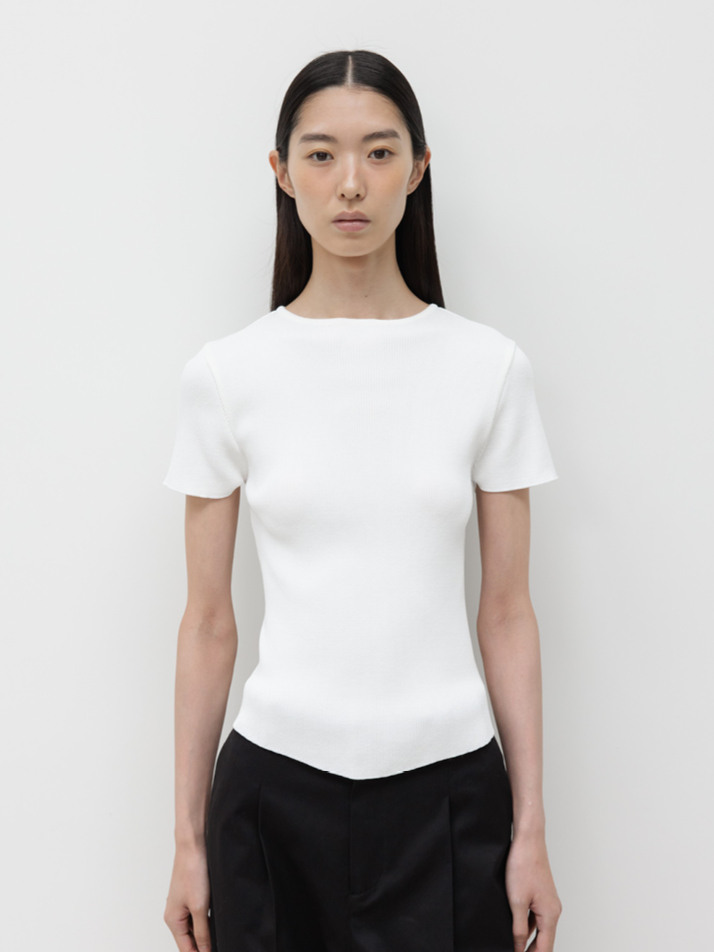RIBBED HALF SLEEVE KNIT / WHITE