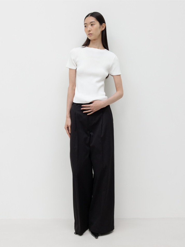 RIBBED HALF SLEEVE KNIT / WHITE