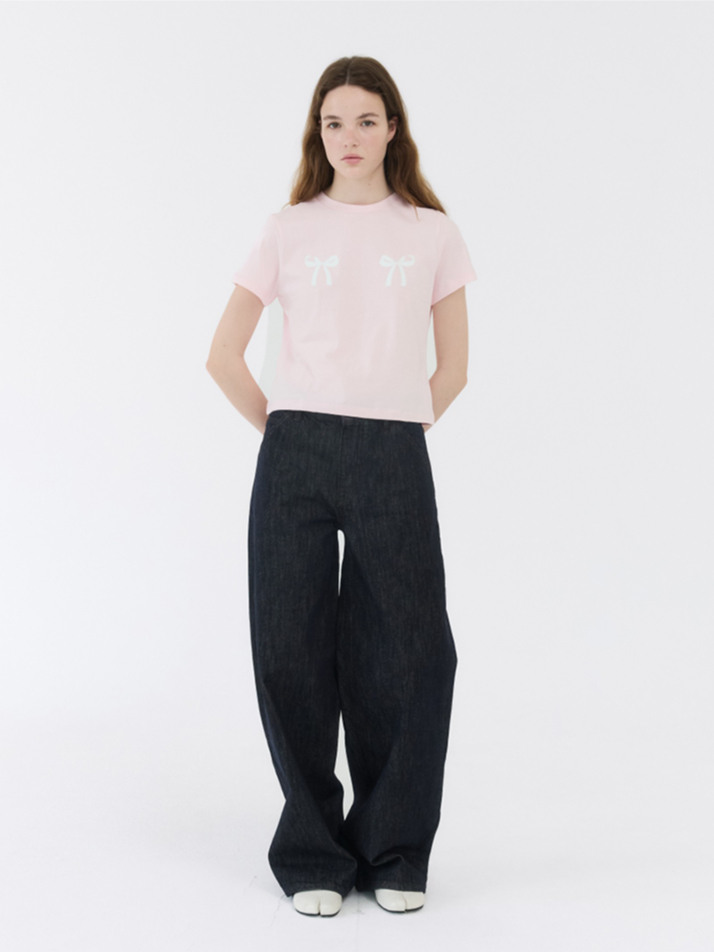 TWIN RIBBON TSHIRTS / LIGHT PINK