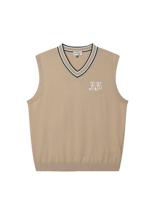 BB CELEBRATE V-NECK UNISEX KNIT VEST_BEIGE