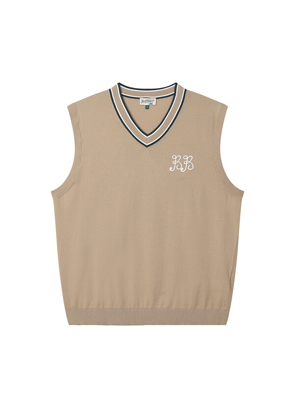 BB CELEBRATE V-NECK UNISEX KNIT VEST_BEIGE