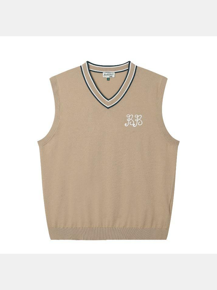 BB CELEBRATE V-NECK UNISEX KNIT VEST_BEIGE