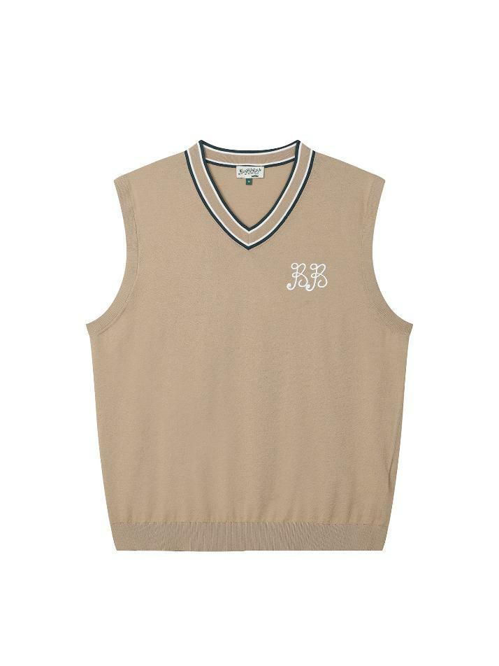 BB CELEBRATE V-NECK UNISEX KNIT VEST_BEIGE