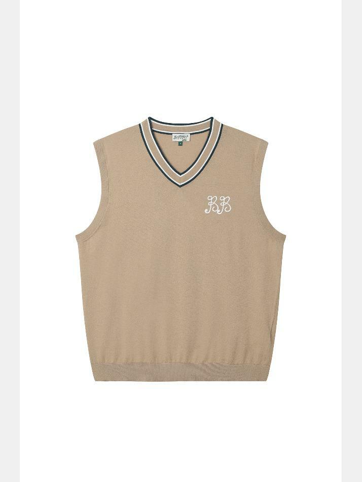 BB CELEBRATE V-NECK UNISEX KNIT VEST_BEIGE