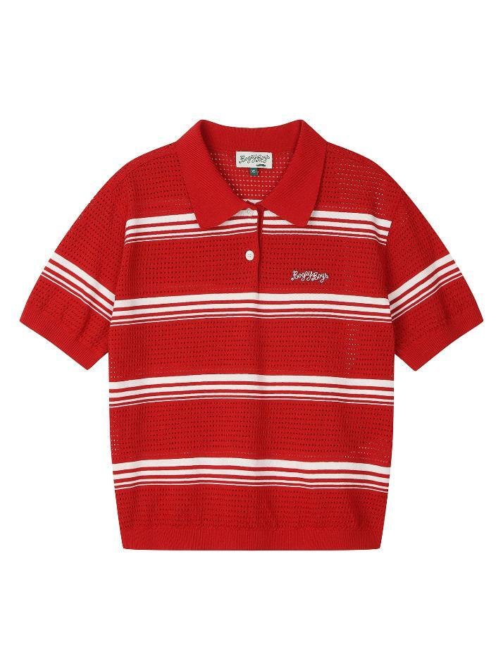 BB SKASHI STRIPE WOMEN POLO KNIT_RED