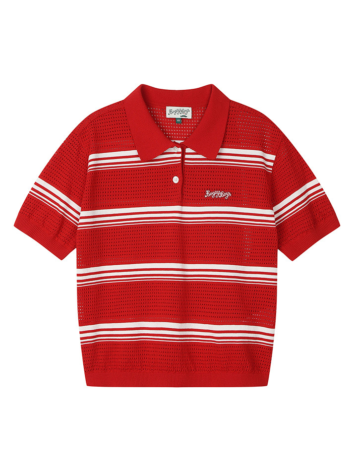 BB SKASHI STRIPE WOMEN POLO KNIT_RED