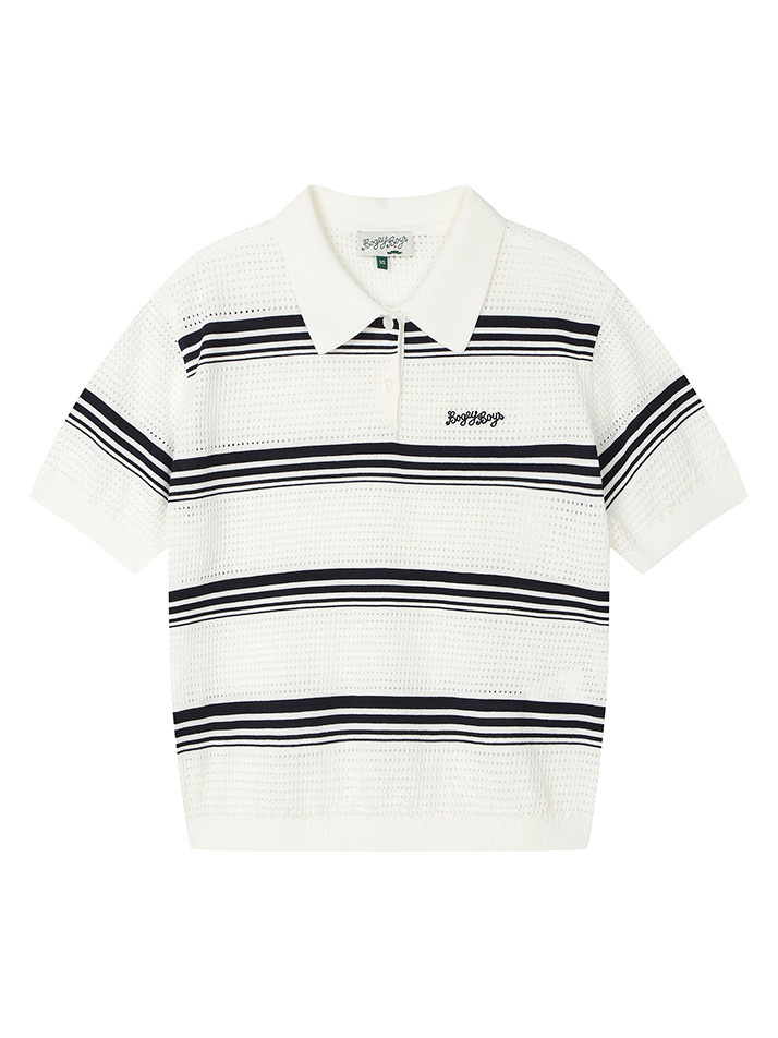 BB SKASHI STRIPE WOMEN POLO KNIT_WHITE