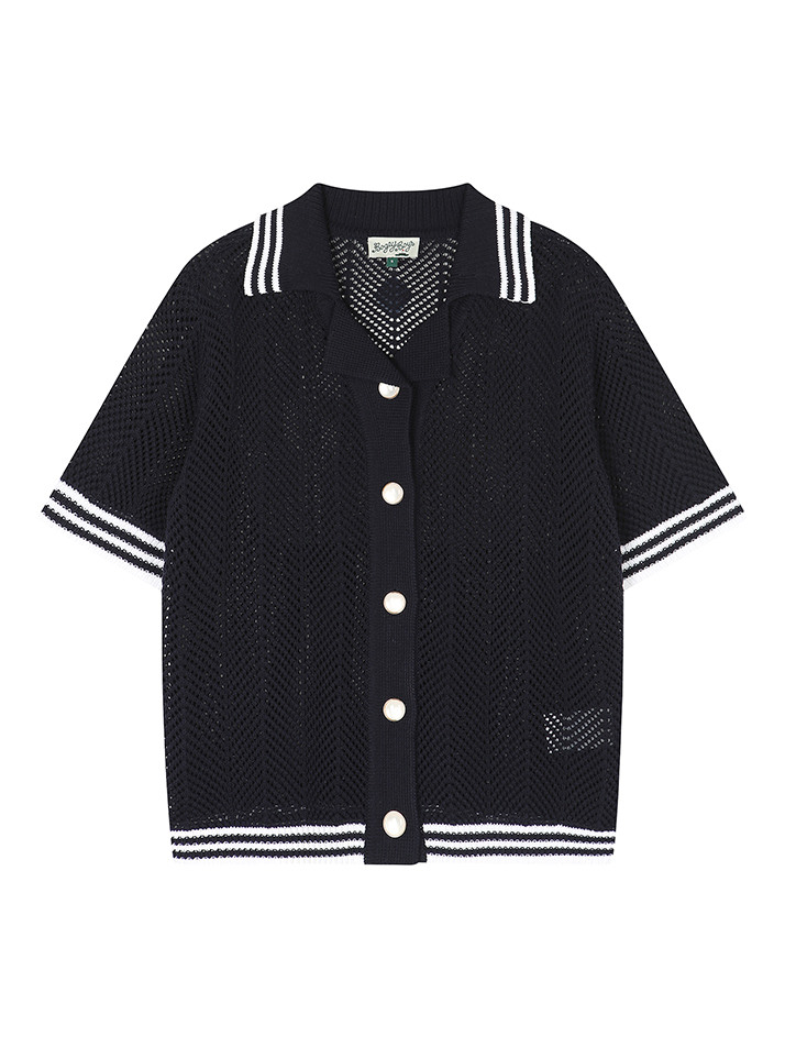 BB CAVANA CROCHET UNISEX KNIT SHIRTS_NAVY
