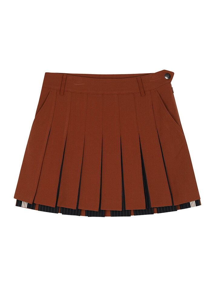 BB WOMEN SCHEME PLEATS SKIRT_BROWN