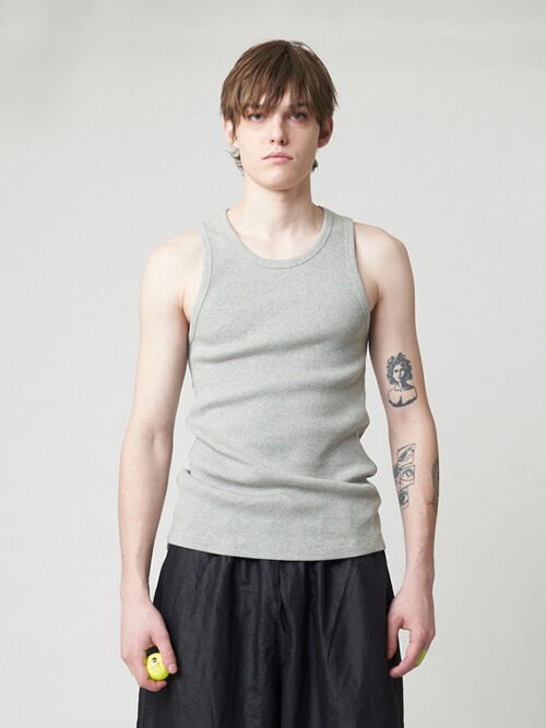 AU51TN09 M_리브드 슬리브리스 탑_멜란지그레이