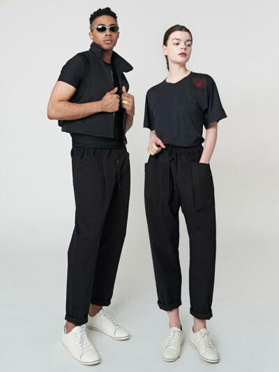 AU41PT04 원 턱 배기 팬츠_블랙