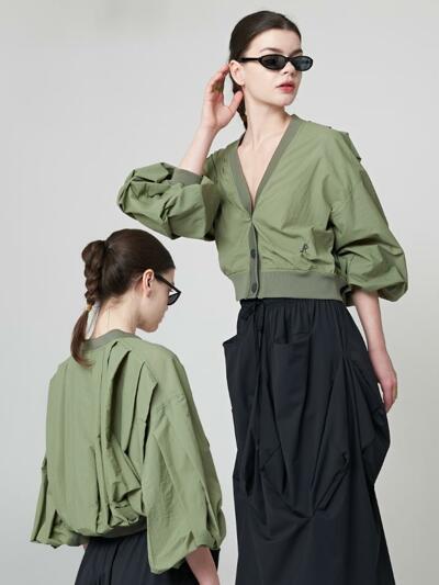 AW41OT03 볼륨 플리츠 자켓_카키
