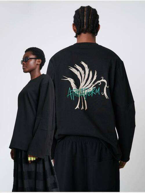 AU42TL03커브 슬리브 프린트 탑_블랙