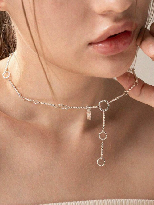 제이누이 웨이브 써클 목걸이 silver 48cm