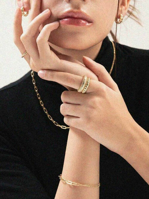 제이누이 더블 리지드링 14k gold plated