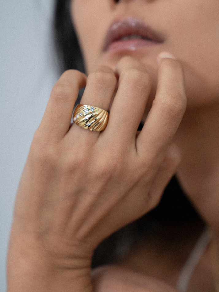멜로디 라인 링 14k gold plated