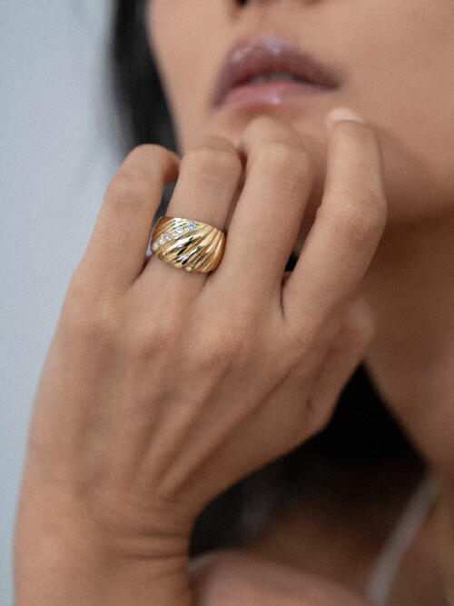 멜로디 라인 링 14k gold plated