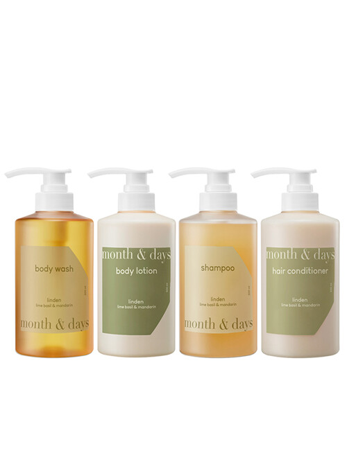 먼스앤데이즈 린든 라임바질 앤 만다린 풀패키지(샴푸 500ml +컨디셔너 500ml +바디워시 500ml +바디로션)
